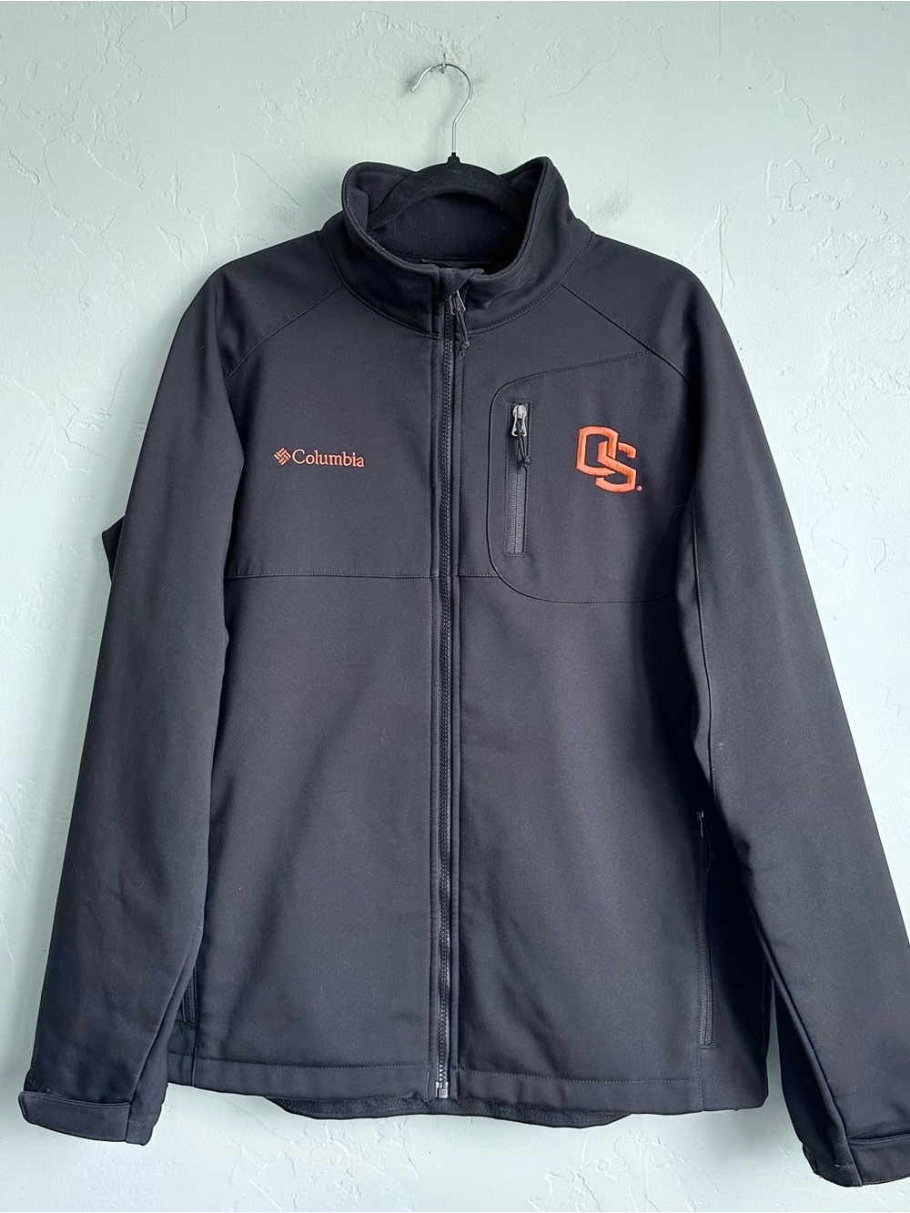 Columbia Men's Black Softshell Jacket with Orange OS Logo